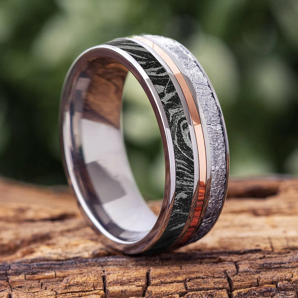 Meteorite And Mokume Gane Ring With Gold Pinstripe 3 Meteorite And Mokume Gane Ring With Gold Pinstripe