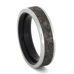 Dinosaur Bone Men's Wedding Band With Wood Inside -Johan Jewelry Shop 3294 Crushed