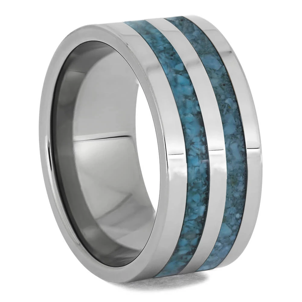 Wide Wedding Band With Two Turquoise Inlays 4 Wide Wedding Band With Two Turquoise Inlays - Image 2