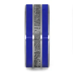 Meteorite Ring With Blue Stripes, Blue Enamel In Titanium Ring -Johan Jewelry Shop 3304new2