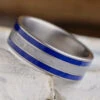 Meteorite Ring With Blue Stripes, Blue Enamel In Titanium Ring -Johan Jewelry Shop 3304newart