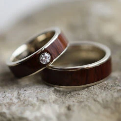 Matching Wood & Gold Wedding Band Set