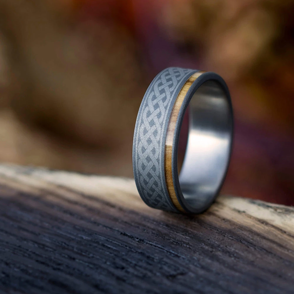 Men's Wood Wedding Band With Celtic Engraving 9 Men's Wood Wedding Band With Celtic Engraving - Image 7
