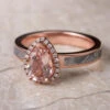 Pear-Cut Morganite Halo Engagement Ring With Meteorite -Johan Jewelry Shop 3361RG