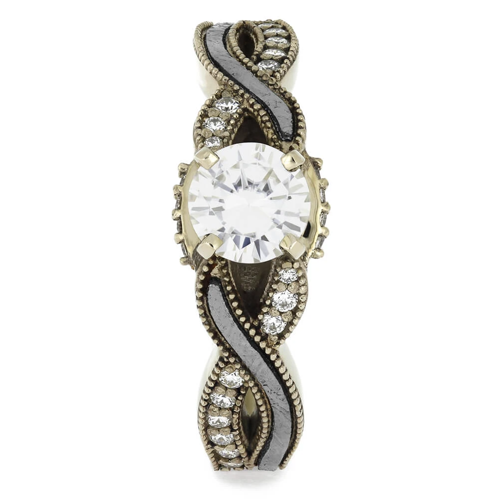 Moissanite Engagement Ring With A Twisted Meteorite And Diamond Shank 4 Moissanite Engagement Ring With A Twisted Meteorite And Diamond Shank - Image 3