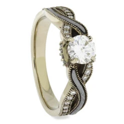 Meteorite Diamond Bridal Set With Polished Gold And Moissanite -Johan Jewelry Shop 3378E 1