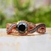 Black Diamond Engagement Ring With A Twist Meteorite Shank -Johan Jewelry Shop 3378rosegoldblackdiamondart
