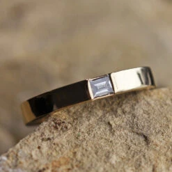 Solid Gold Wedding Band With Baguette Diamond