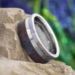 Tungsten And Mokume Gane Wedding Band With Meteorite -Johan Jewelry Shop 3407TUMTMKBR