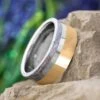 Mixed Metal Wedding Band With Tungsten, Solid Gold & Meteorite -Johan Jewelry Shop 3407TURG14MT