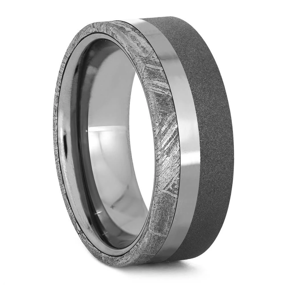Tungsten Men's Wedding Band With Genuine Meteorite 4 Tungsten Men's Wedding Band With Genuine Meteorite - Image 2