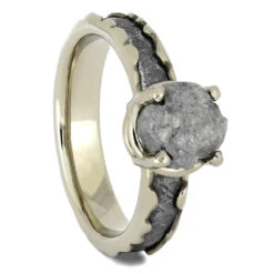 Rough Diamond Engagement Ring, Meteorite Ring With Wavy Design -Johan Jewelry Shop 3427E