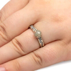 Rough Diamond Engagement Ring, Meteorite Ring With Wavy Design -Johan Jewelry Shop 3427 Handshot