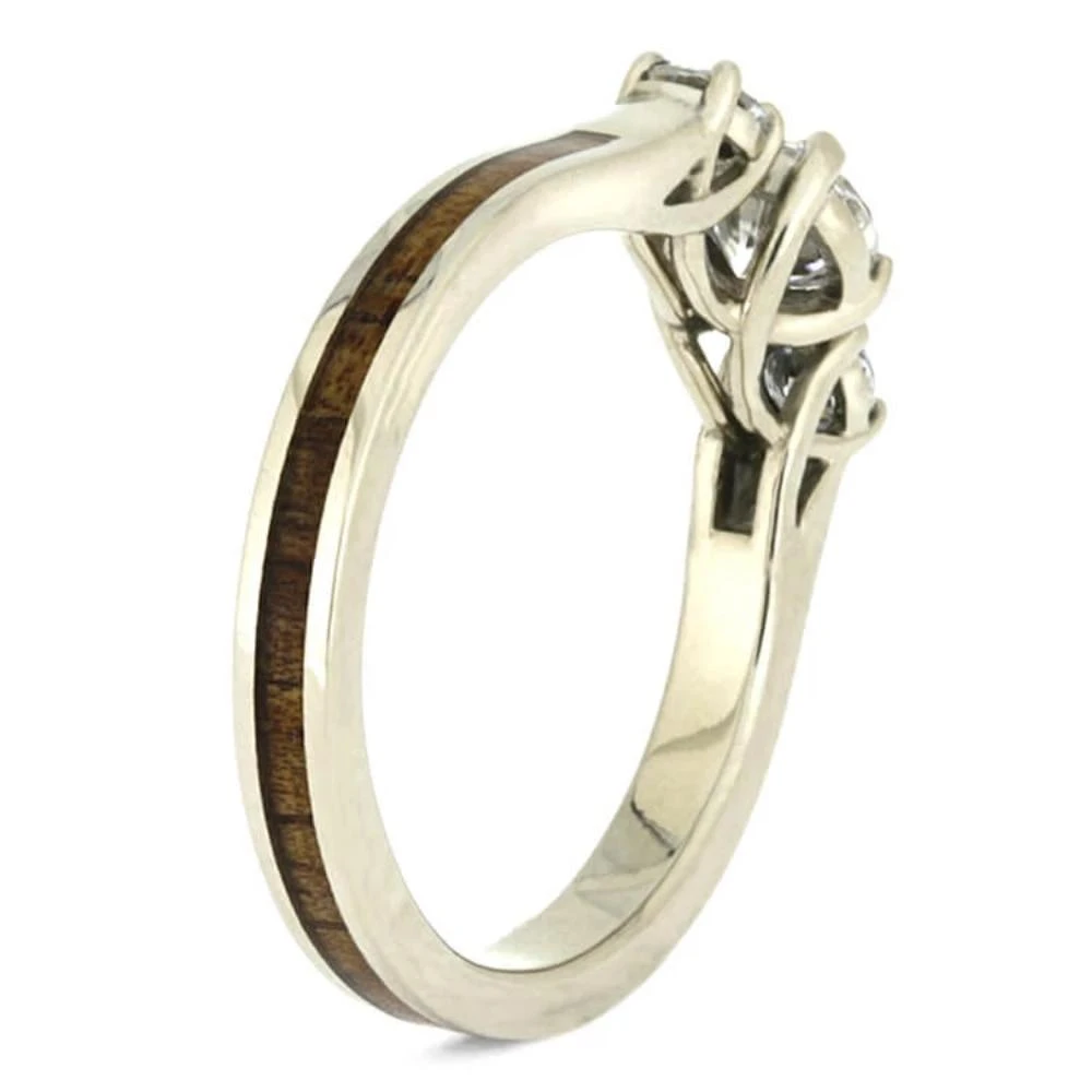 Three Stone Engagement Ring With Wood Inlay 6 Three Stone Engagement Ring With Wood Inlay - Image 4