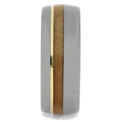 Titanium And Wood Ring With Gold Pinstripe -Johan Jewelry Shop 3455 1E