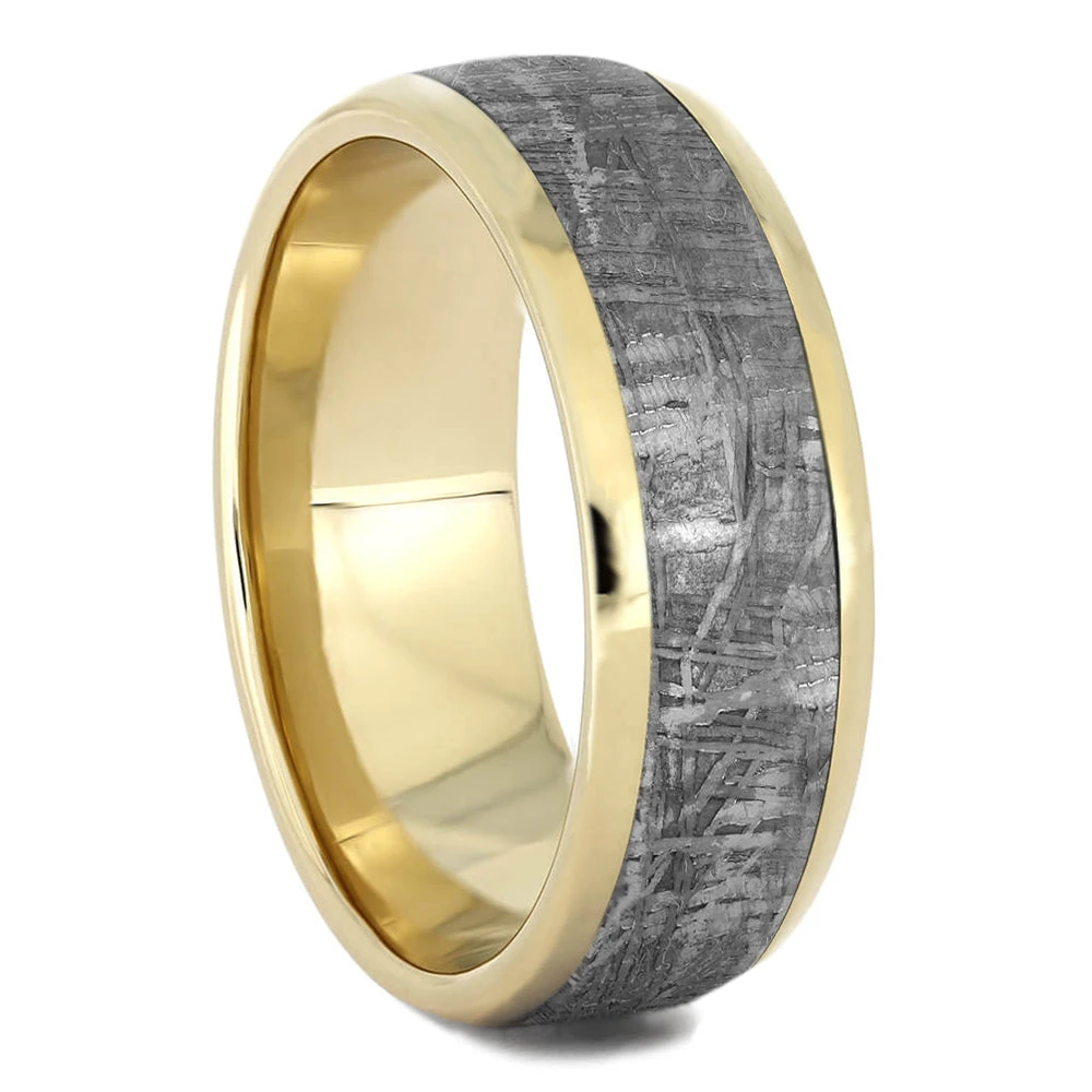 Solid Gold Meteorite Men's Wedding Band, 7mm Ring 4 Solid Gold Meteorite Men's Wedding Band, 7mm Ring - Image 2