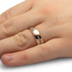 Unique Meteorite Men's Wedding Band, Two-Tone Gold Ring -Johan Jewelry Shop 3470Handshot