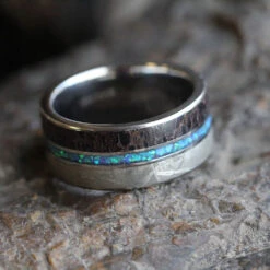 Opal Wedding Band, Meteorite And Dinosaur Bone Ring 15 Opal Wedding Band, Meteorite And Dinosaur Bone Ring -Johan Jewelry Shop 3477 A 1 CC