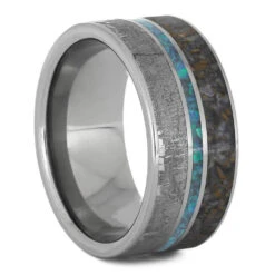 Opal Wedding Band, Meteorite And Dinosaur Bone Ring 13 Opal Wedding Band, Meteorite And Dinosaur Bone Ring -Johan Jewelry Shop 3477WeddingBandCrushed 1