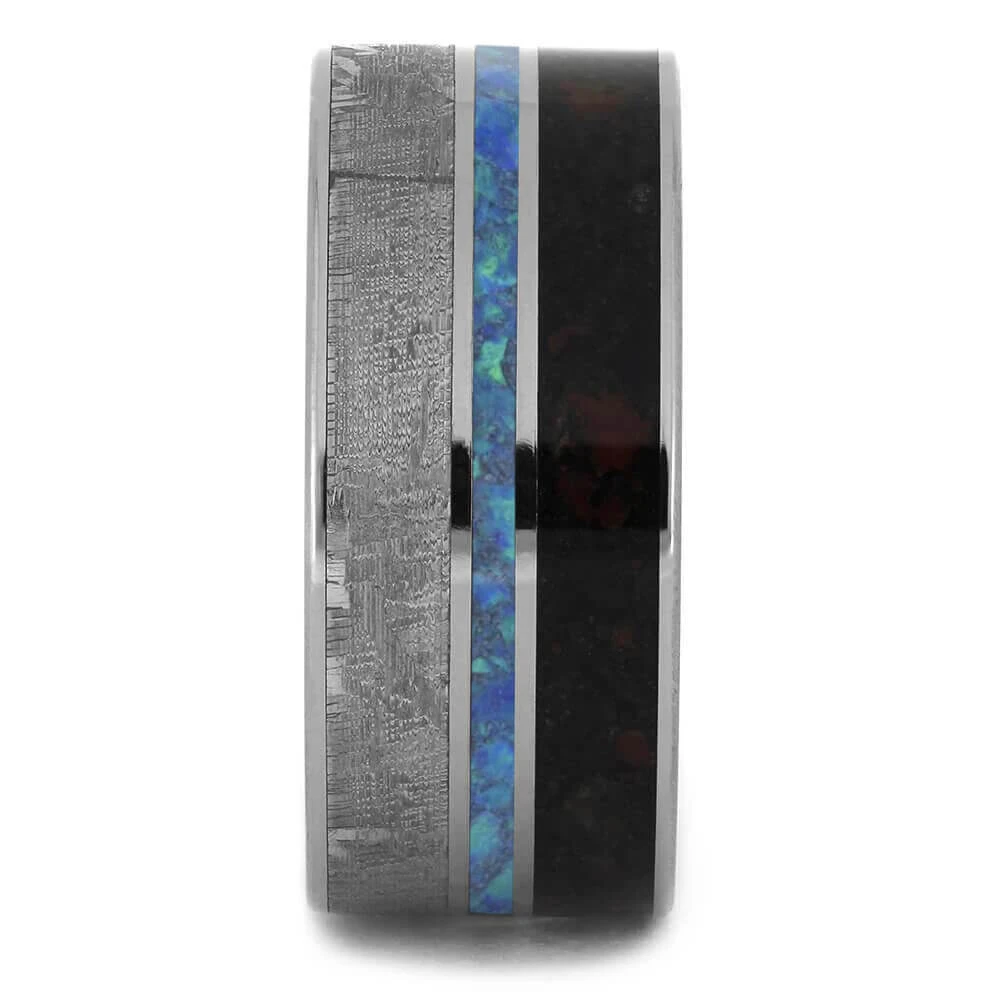 Opal Wedding Band, Meteorite And Dinosaur Bone Ring 5 Opal Wedding Band, Meteorite And Dinosaur Bone Ring - Image 3