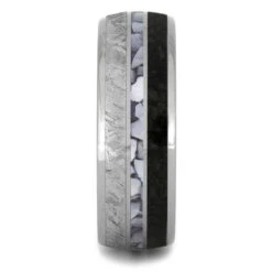 Mother Of Pearl Wedding Band, Men's Meteorite Ring With Dinosaur Bone -Johan Jewelry Shop 34972cr