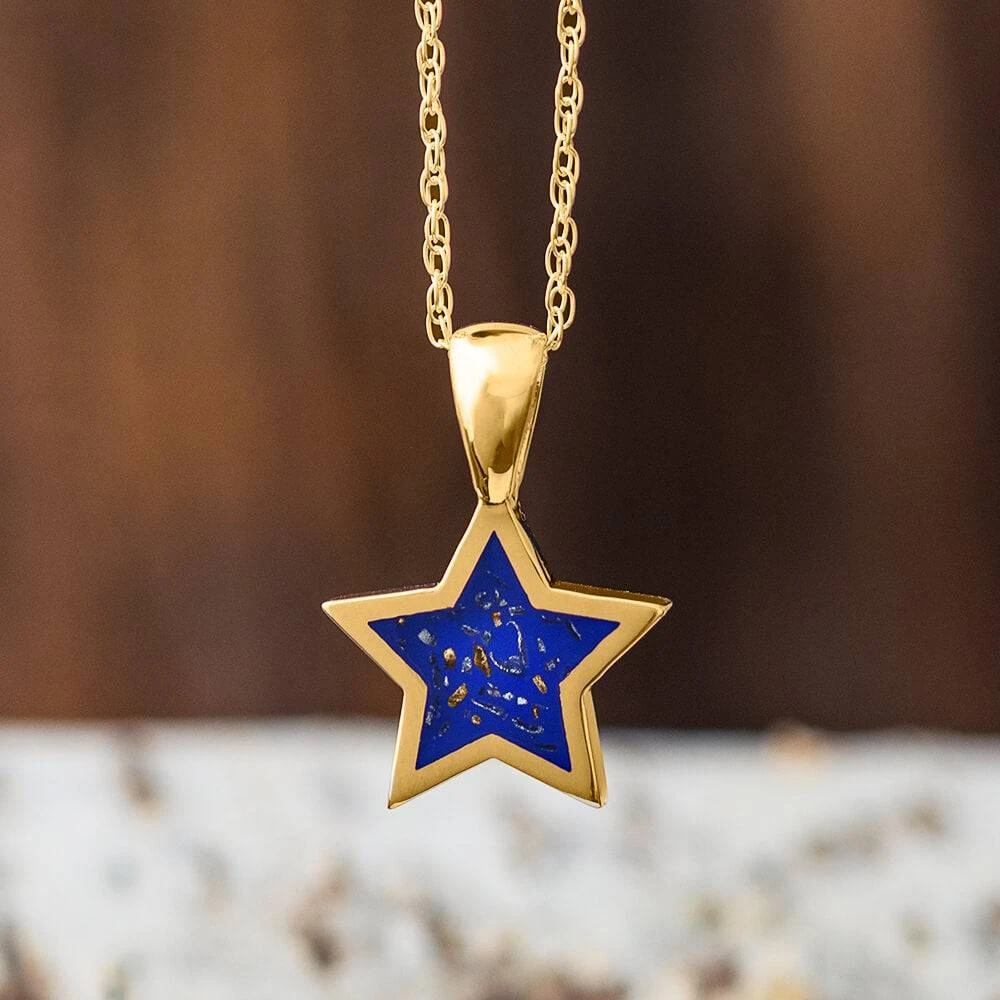 Yellow Gold Star Pendant Necklace With Blue Stardust™ 3 Yellow Gold Star Pendant Necklace With Blue Stardust™
