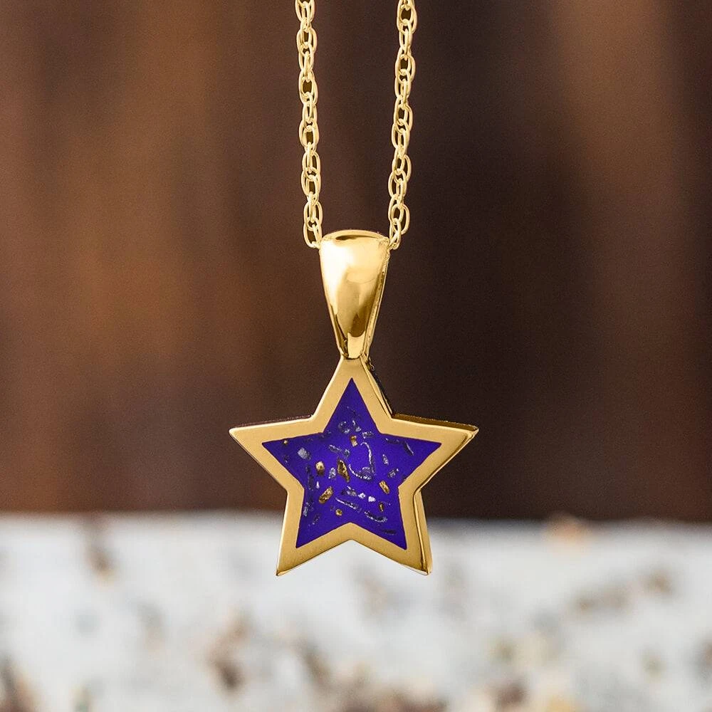 Yellow Gold Star Pendant Necklace With Purple Stardust™ 3 Yellow Gold Star Pendant Necklace With Purple Stardust™