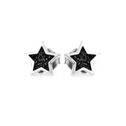 Star Shaped Solid Silver Stud Earrings -Johan Jewelry Shop 3522 BK 2