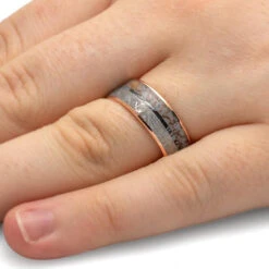 Mokume, Meteorite & Dinosaur Bone Men's Wedding Band -Johan Jewelry Shop 3559 Handshotnew