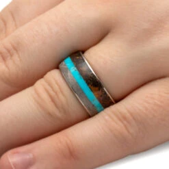 Turquoise, Meteorite & Dinosaur Bone Ring -Johan Jewelry Shop 3579 Handshot