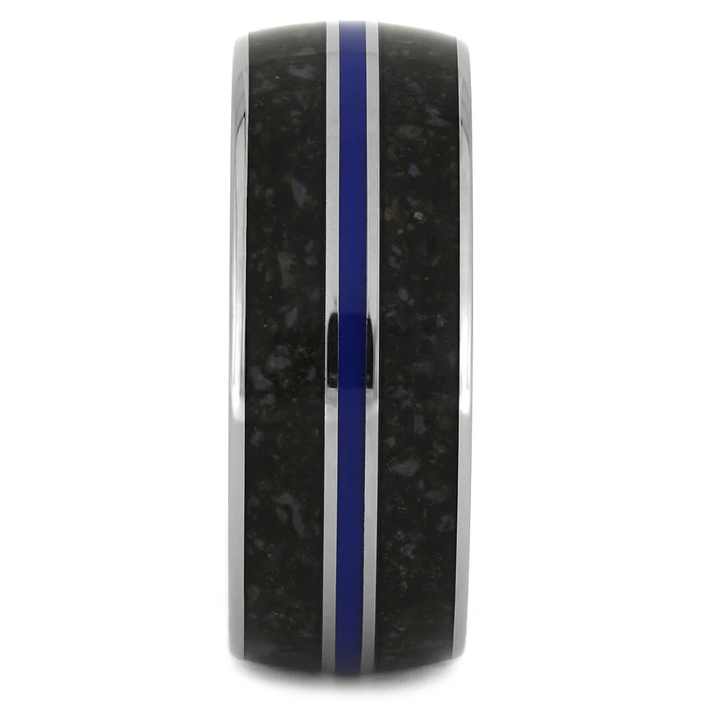 Crushed Dinosaur Bone Wedding Band With Blue Enamel 5 Crushed Dinosaur Bone Wedding Band With Blue Enamel - Image 3