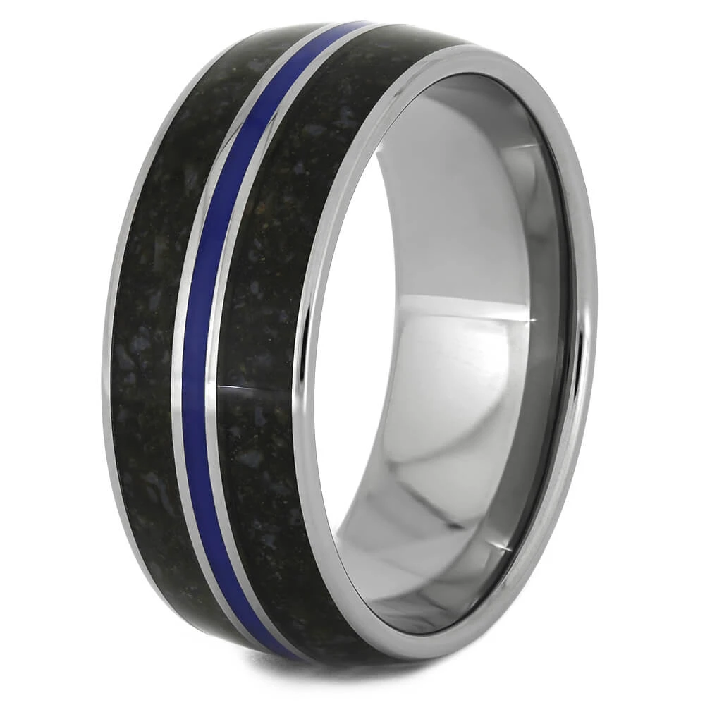 Crushed Dinosaur Bone Wedding Band With Blue Enamel 6 Crushed Dinosaur Bone Wedding Band With Blue Enamel - Image 4