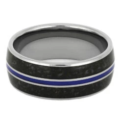 Crushed Dinosaur Bone Wedding Band With Blue Enamel 12 Crushed Dinosaur Bone Wedding Band With Blue Enamel -Johan Jewelry Shop 3600 3 E