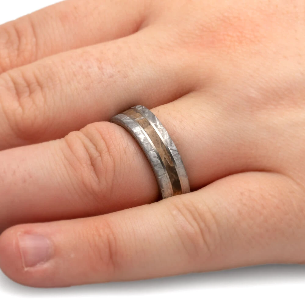Whiskey Barrel Wood And Meteorite Men's Wedding Band 8 Whiskey Barrel Wood And Meteorite Men's Wedding Band - Image 6