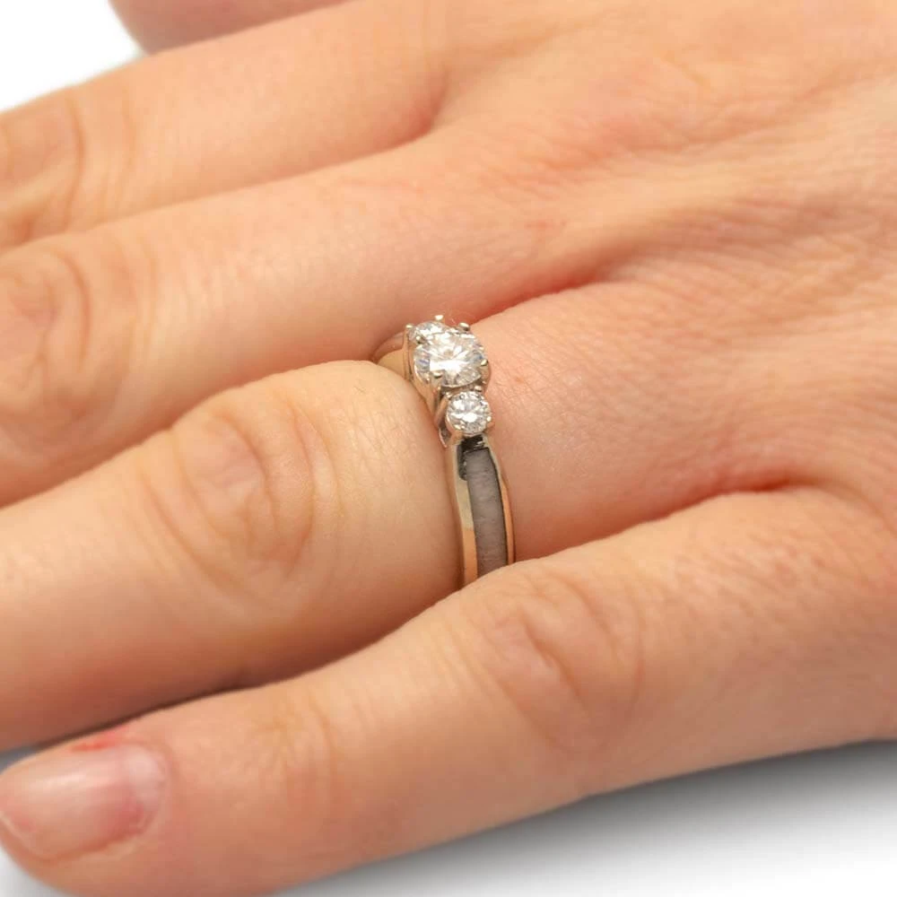 Three Stone Engagement Ring With Antler Inlay 8 Three Stone Engagement Ring With Antler Inlay - Image 6