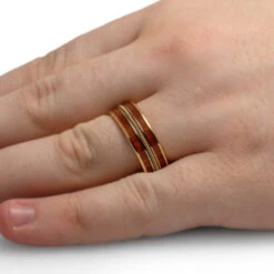 Guitar String Ring, Koa Wood Band With Solid Gold Sleeve -Johan Jewelry Shop 3614Handshot
