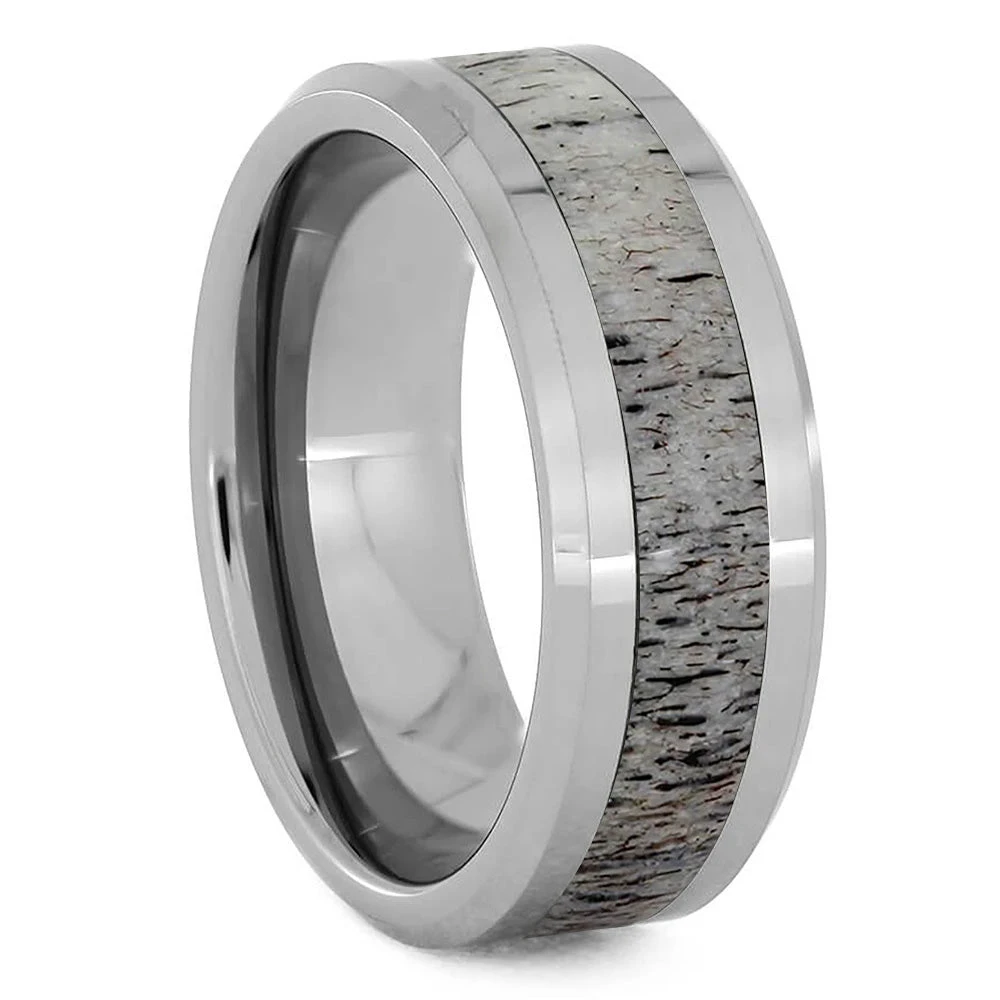 Beveled Tungsten & Antler Men's Wedding Band 4 Beveled Tungsten & Antler Men's Wedding Band - Image 2