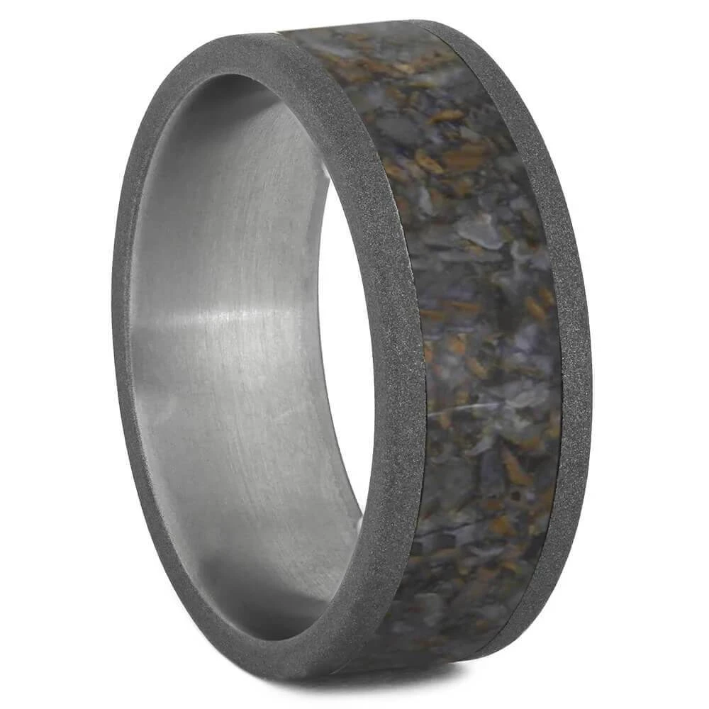 Men's Wedding Band With Dinosaur Bone And Sandblasted Finish 8 Men's Wedding Band With Dinosaur Bone And Sandblasted Finish - Image 6