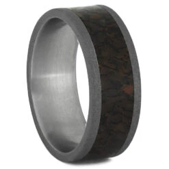 Men's Wedding Band With Dinosaur Bone And Sandblasted Finish 11 Men's Wedding Band With Dinosaur Bone And Sandblasted Finish -Johan Jewelry Shop 3626 E