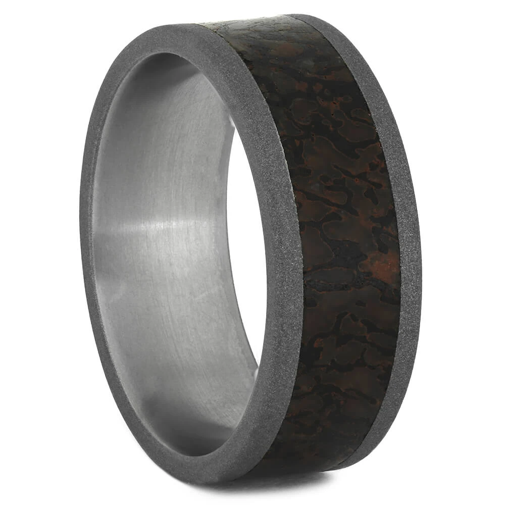 Men's Wedding Band With Dinosaur Bone And Sandblasted Finish 4 Men's Wedding Band With Dinosaur Bone And Sandblasted Finish - Image 2