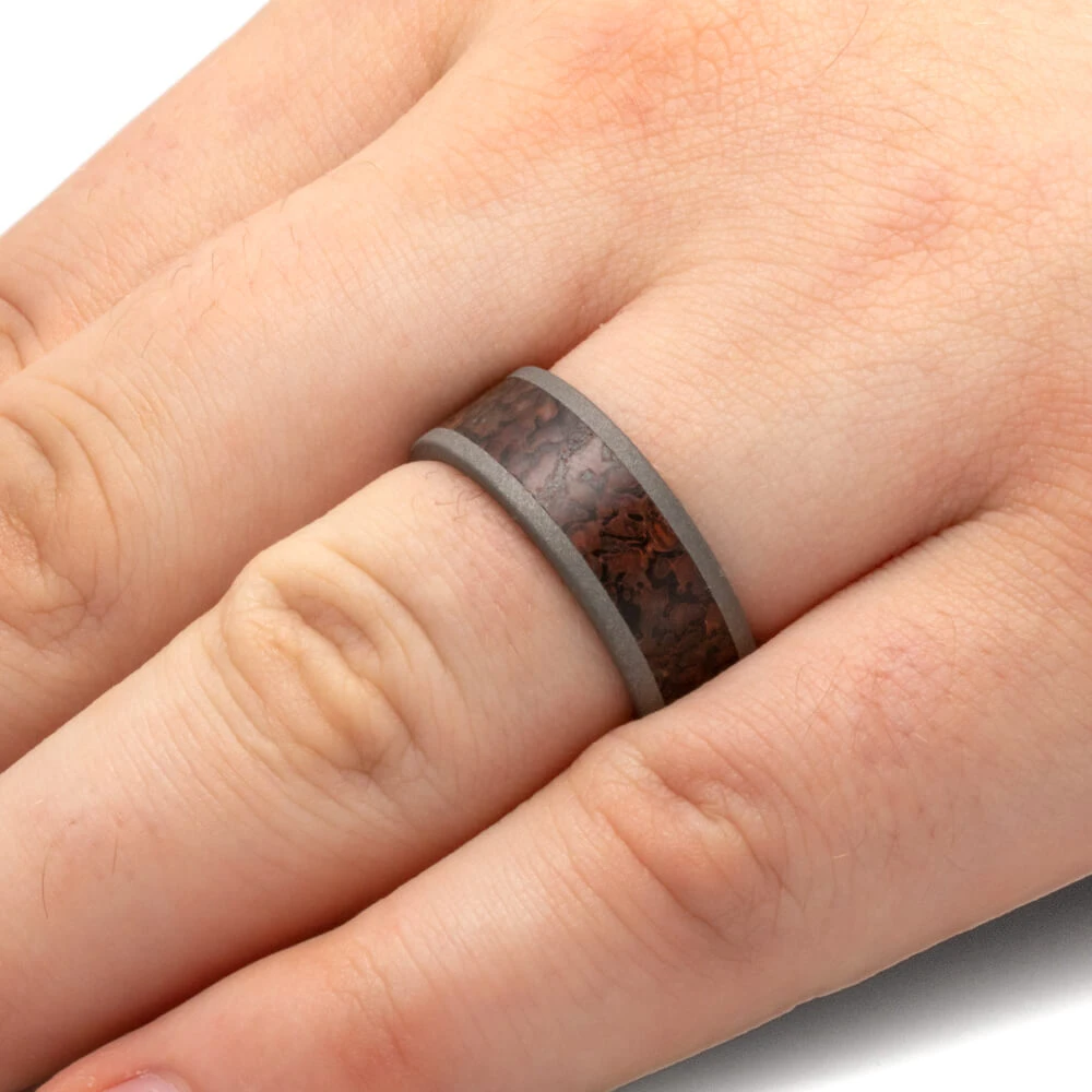 Men's Wedding Band With Dinosaur Bone And Sandblasted Finish 9 Men's Wedding Band With Dinosaur Bone And Sandblasted Finish - Image 7
