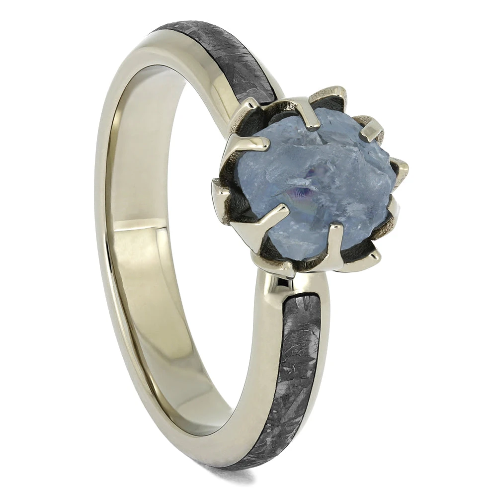 Rough Aquamarine Engagement Ring With Meteorite In White Gold 6 Rough Aquamarine Engagement Ring With Meteorite In White Gold - Image 4