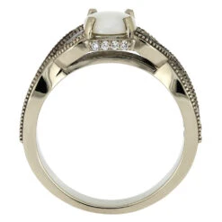 Opal Engagement Ring With Twist Band Featuring Diamond Accents And Meteorite Inlay 14 Opal Engagement Ring With Twist Band Featuring Diamond Accents And Meteorite Inlay -Johan Jewelry Shop 3678 3E