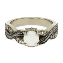 Opal Engagement Ring With Twist Band Featuring Diamond Accents And Meteorite Inlay 16 Opal Engagement Ring With Twist Band Featuring Diamond Accents And Meteorite Inlay -Johan Jewelry Shop 3678 4E