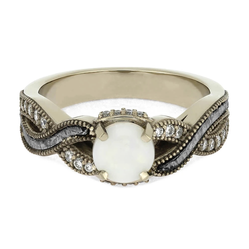 Opal Engagement Ring With Twist Band Featuring Diamond Accents And Meteorite Inlay 9 Opal Engagement Ring With Twist Band Featuring Diamond Accents And Meteorite Inlay - Image 7