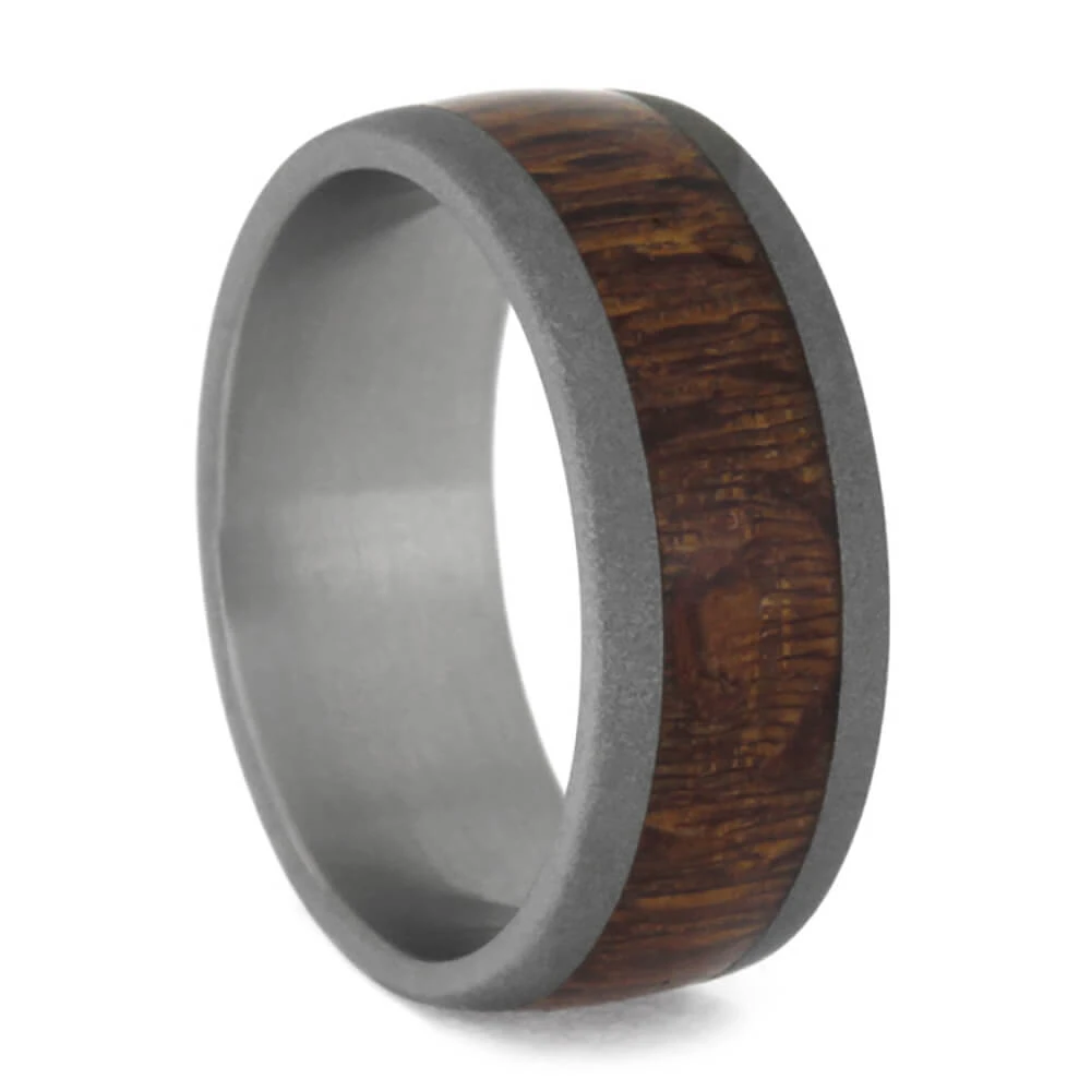 Leopard Wood Wedding Band, Sandblasted Titanium Ring 4 Leopard Wood Wedding Band, Sandblasted Titanium Ring - Image 2