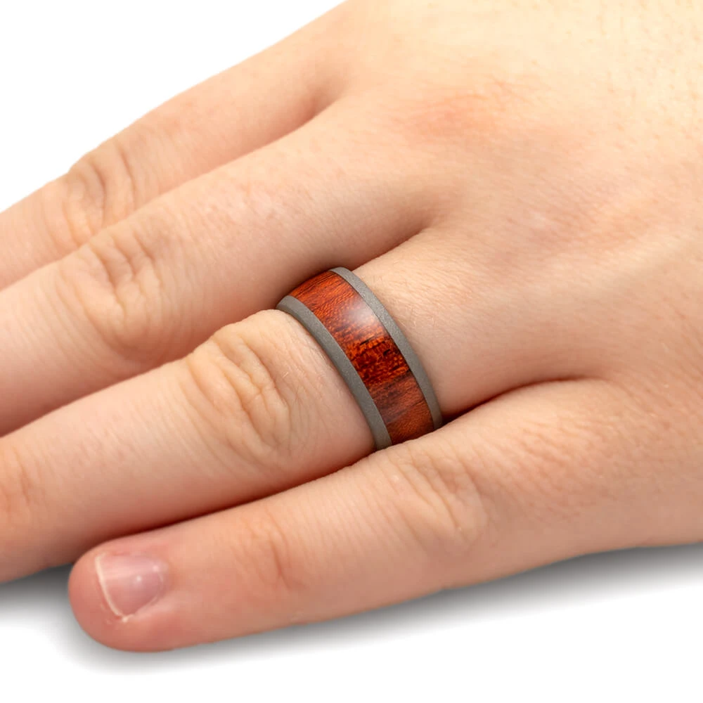 Leopard Wood Wedding Band, Sandblasted Titanium Ring 8 Leopard Wood Wedding Band, Sandblasted Titanium Ring - Image 6