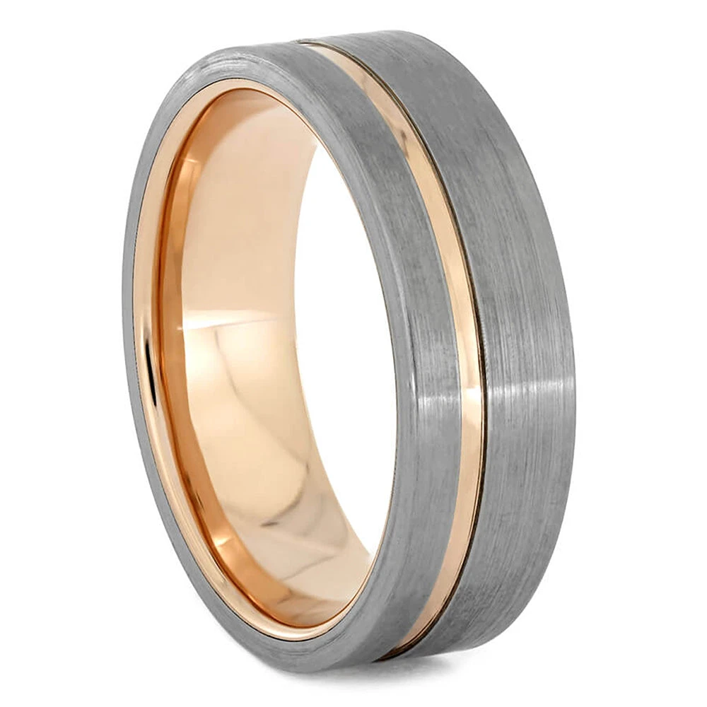 Solid Gold Wedding Band With Brushed Titanium Accents 4 Solid Gold Wedding Band With Brushed Titanium Accents - Image 2