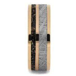 Solid Gold Men's Wedding Band With Black Stardust -Johan Jewelry Shop 37262newrg