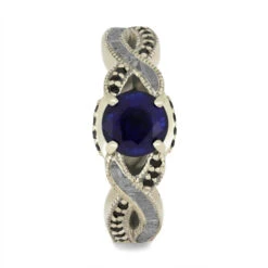 Blue Sapphire & Black Diamond Engagement Ring With Meteorite -Johan Jewelry Shop 3737 Drake 2